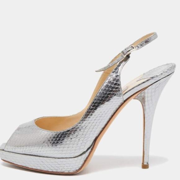 Jimmy Choo Metallic Python Embossed Leather Nova Slingback Pumps Size 38.5 / 7.5 - Picture 1 of 14